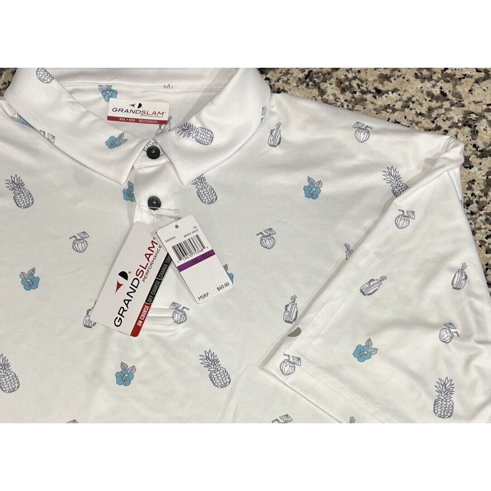 New $60 Men's Grand‎ Slam Performance Polo White Floral Pineapple Golf Bag XXL